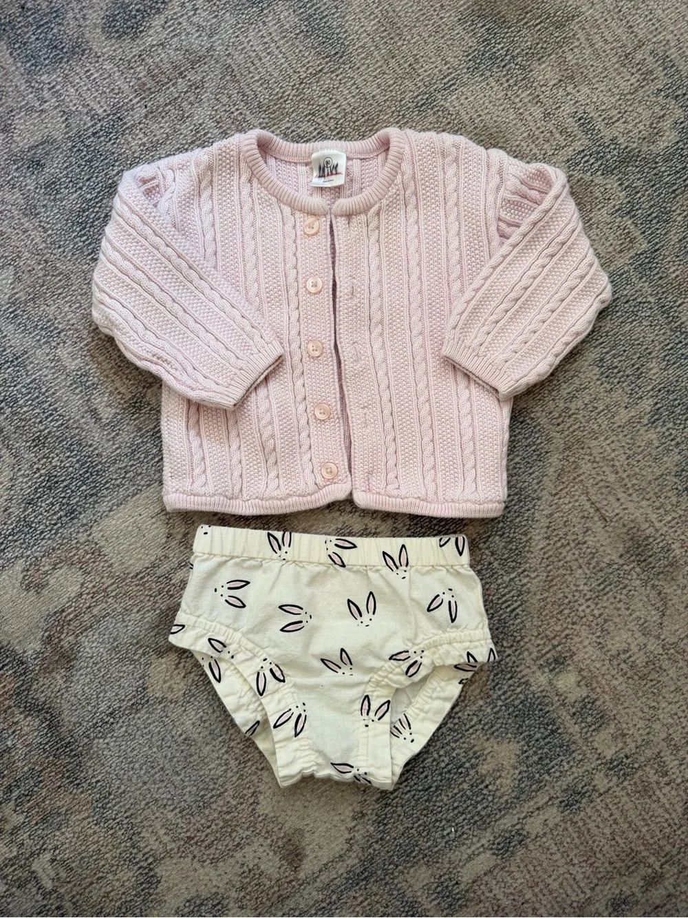 Hanna Andersson Sweet Pink Cable Knit Cardigan with Linen Bunny Briefs